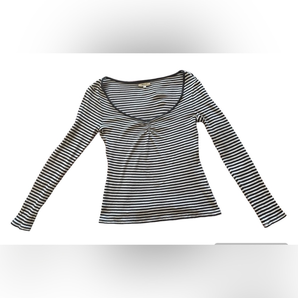 Madewell Ribbed Striped Sweetheart Neck Long Sleeve Top Fitted Women’s L - Picture 2 of 4